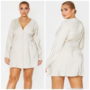 NWT Prettylittlething Plus Cream Shimmer Satin Button Front Corset Dress size 20